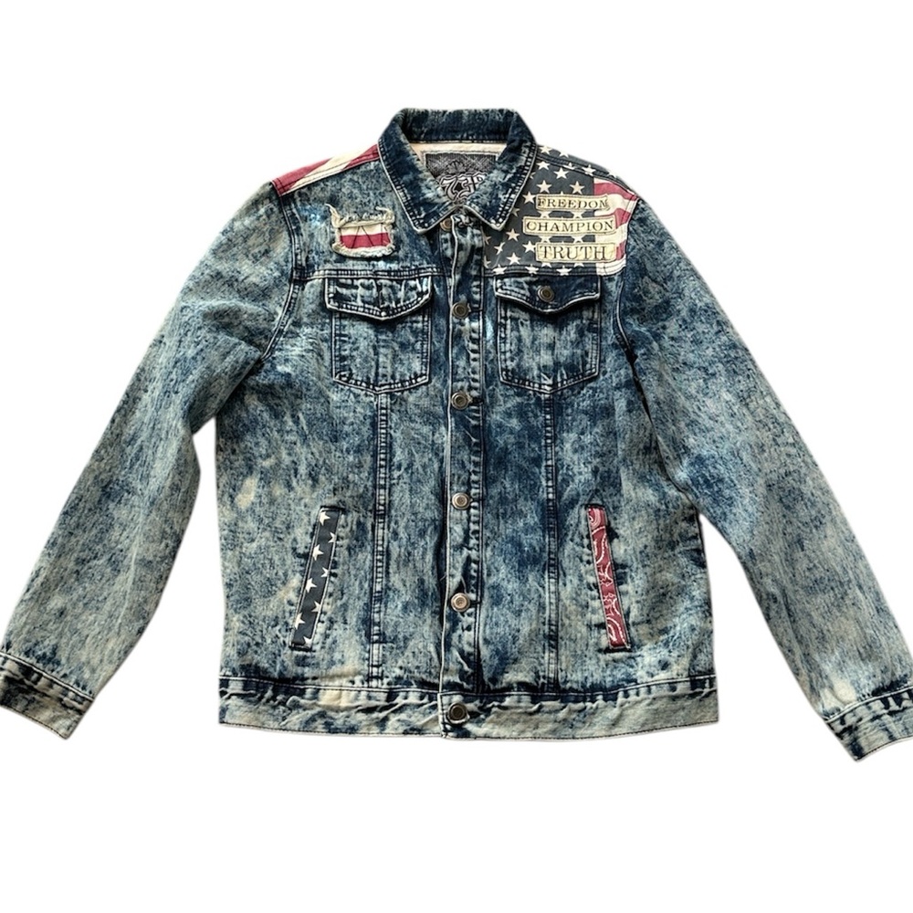 Vintage 1738 Original Brand American Flag Denim Jacket Sz‎ Large